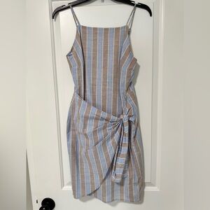 Altar’d State Striped Blue and Brown Wrap Dress